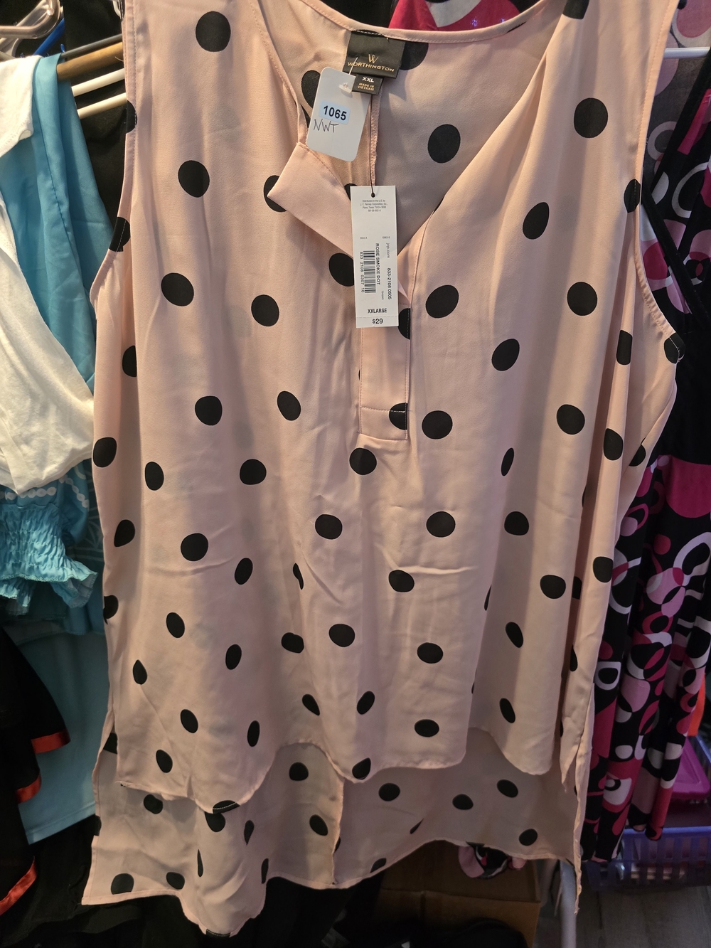 Worthington Blush Pink Sleeveless Tunic with Black Polka Dots
